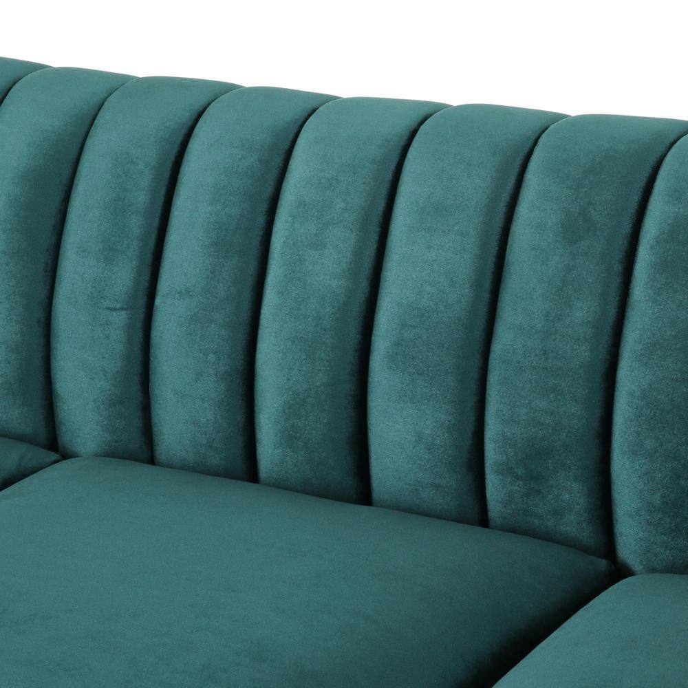 Noble House Bowie 84 in. Teal Solid Velvet 3-Seat Chesterfield Sofa with Nailhead