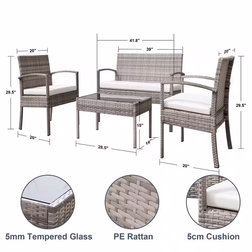 None 4-Piece Wicker Patio Conversation Set with Cushions