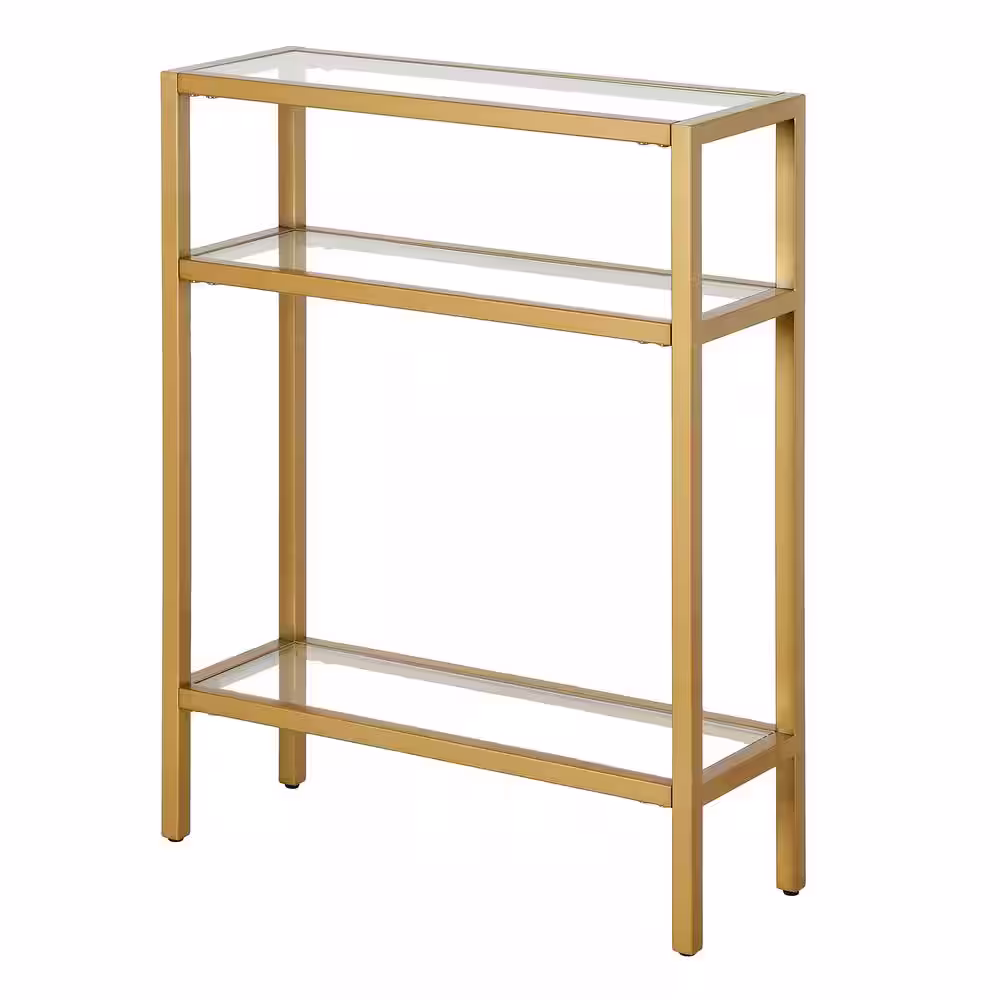 None Sivil 22 in. Brass Rectangle Glass Console Table