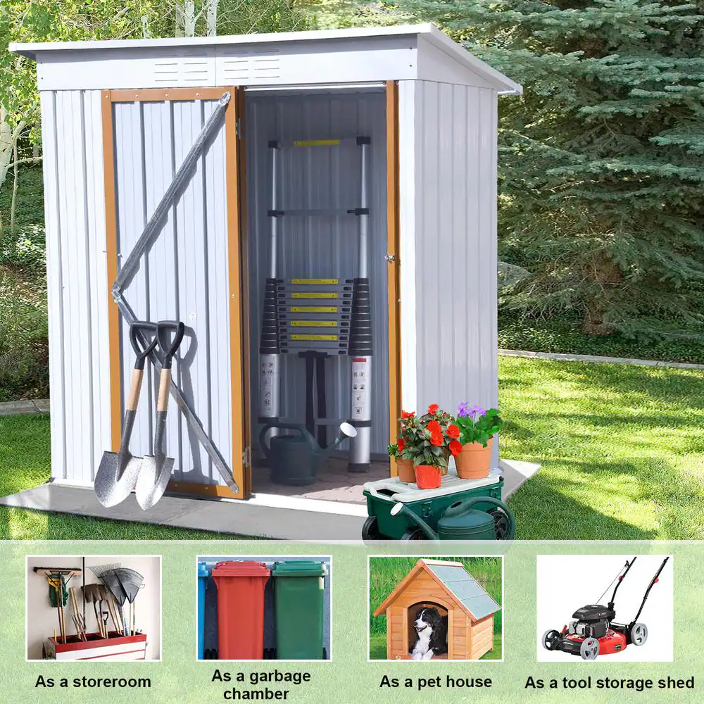 None 5 ft. W x 3 ft. D Outdoor Storage Shed, Galvanized Metal Garden Shed with Lockable Door (15 Sq. ft.)