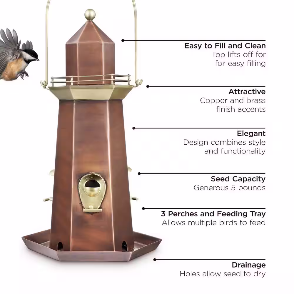 Good Directions Copper and Brass Lighthouse Bird Feeder â?Extra-Large 5 lb. Seed Capacity