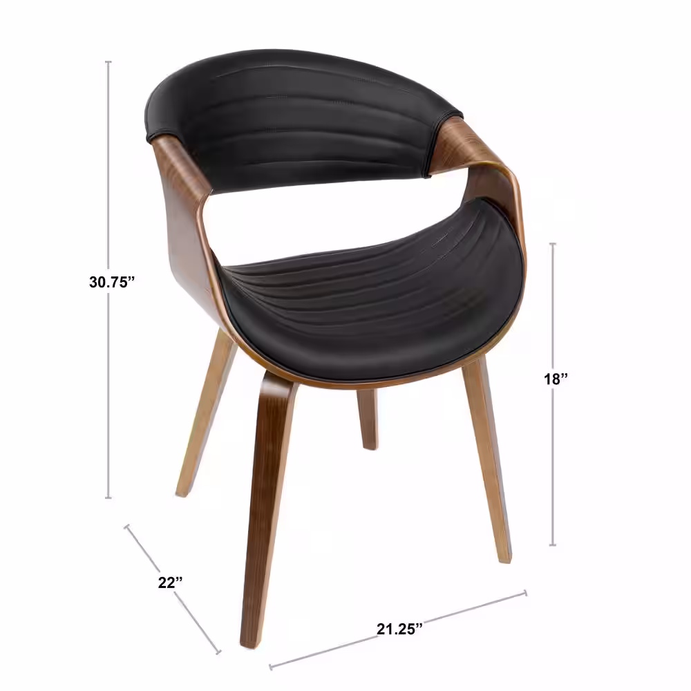 Lumisource Symphony Mid-Century Walnut and Black Modern Dining/Accent Chair with Faux Leather