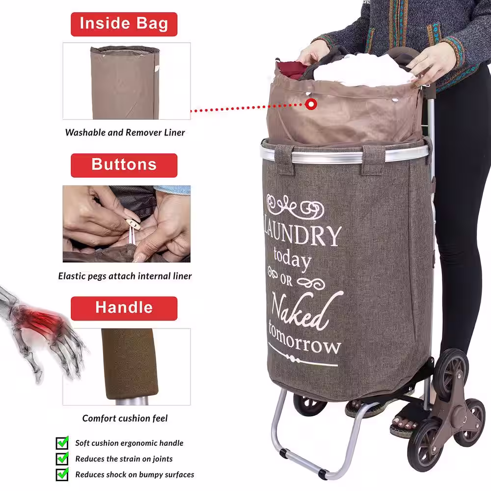 None 18 in. W x 11 in. D x 36 in. H Fabric Laundry Basket Hamper with Wheels Brown