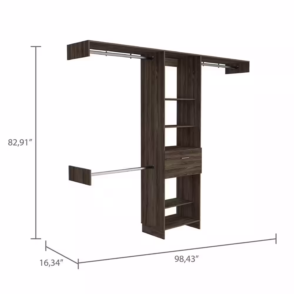 Magic Home 98 in. x 83 in. Reach-in Freestanding Closet System with 1 Drawer and 4 Shelves, Walnut