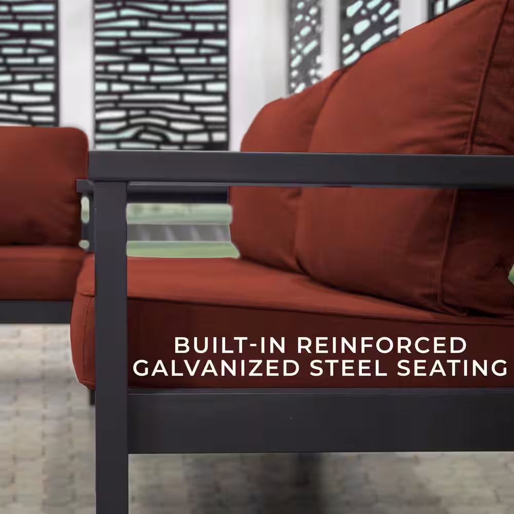 Backyard Discovery Ridgedale 8 ft. x 8 ft. White Steel Modern Cabana Pergola with Conversation Seating in Terra Cotta