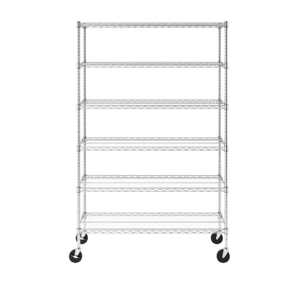SafeRacks 72 in. H x 48 in. W x 18 in. D NSF 6-Tier Wire Chrome Shelving Rack with Wheels