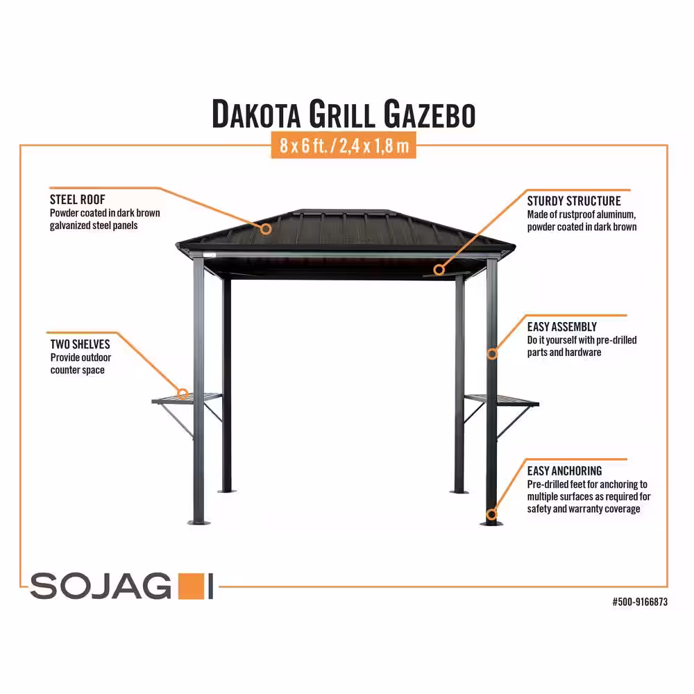 Sojag Dakota 6 ft. x 8 ft. Black Grill Rustproof Aluminum Framed Gazebo