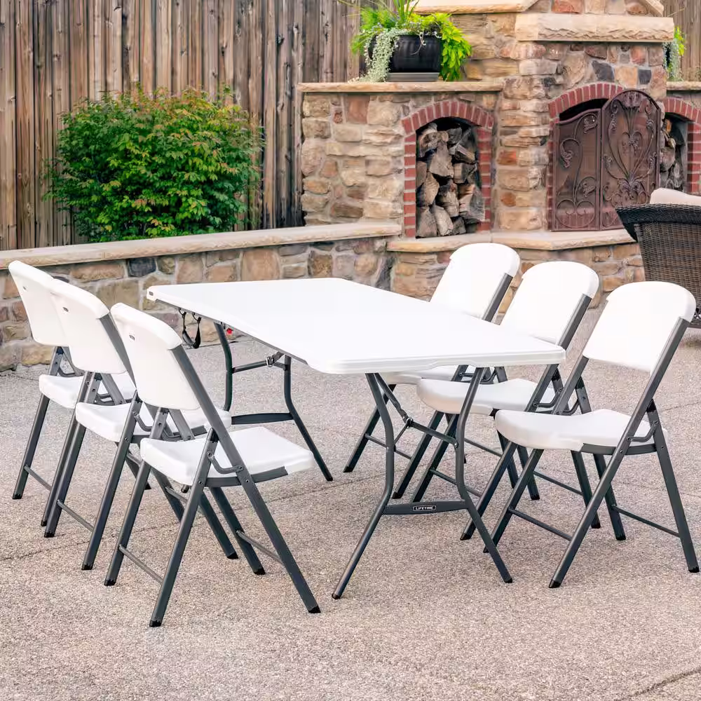 Lifetime 6 ft. White Plastic Fold-In-Half Table (Light Commercial)