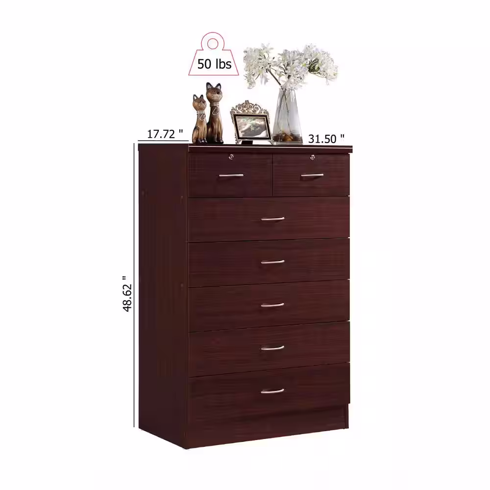 HODEDAH 7-Drawer 48 in. H x 31.5 in. W x 18 in. D Chest of Drawer in Mahogany
