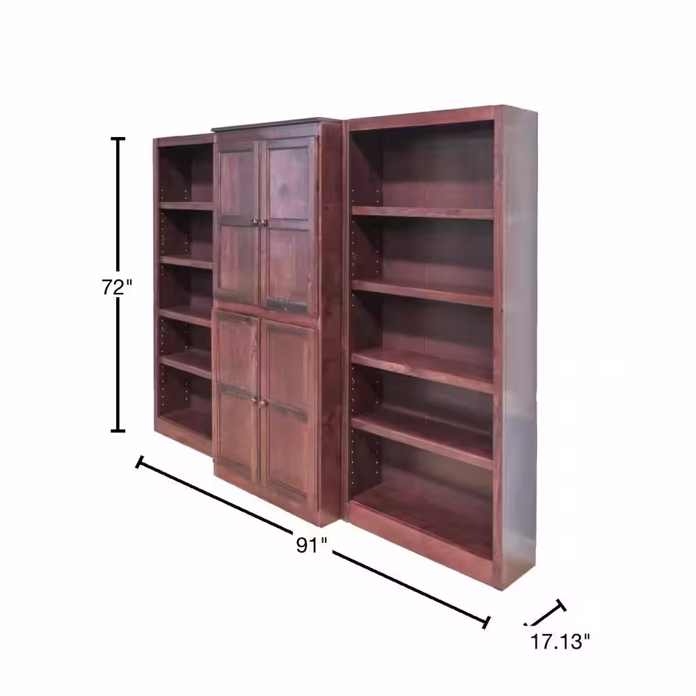 Concepts In Wood 72 in. Cherry Wood 15-shelf Standard Bookcase with Adjustable Shelves