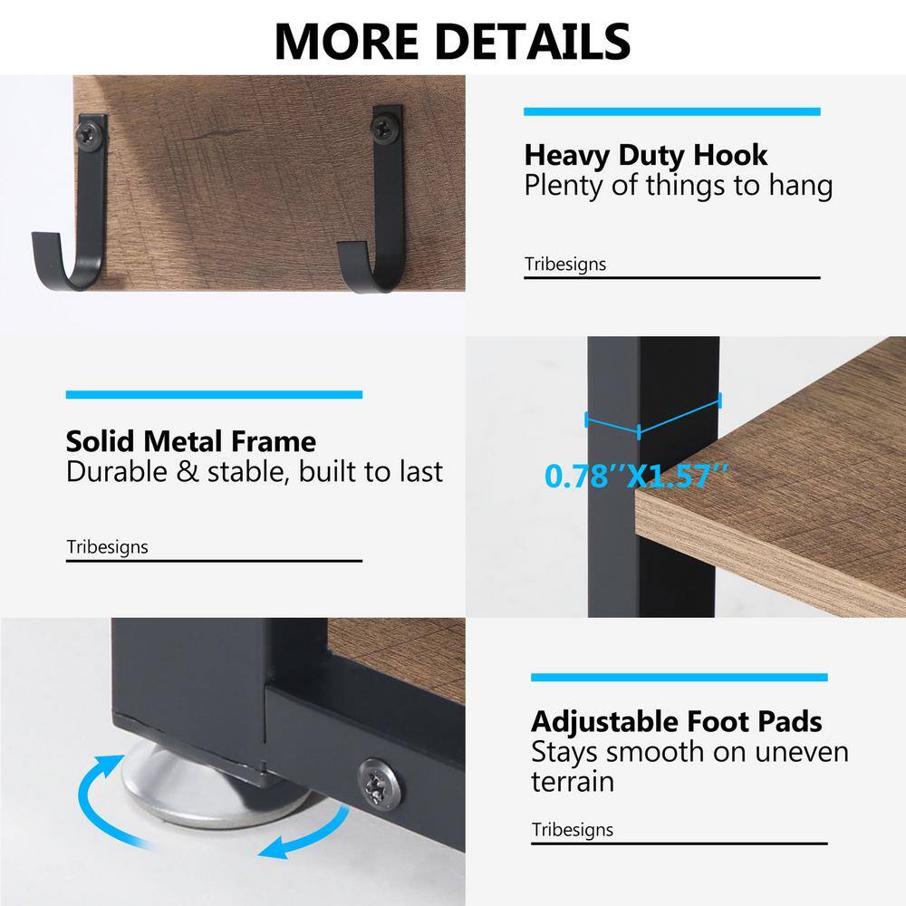 None Howard Coffee Wood 32 in. Shoe Rack with Coat Hooks, Hall Tree with Shoe Bench and Shelves