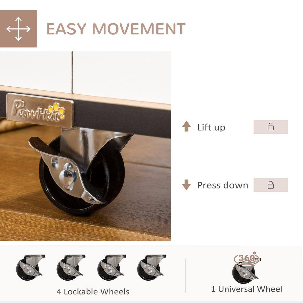 PawHut Modern Dog Crate End Table with Easy to Clean Surface, Large Dog Crate Furniture on Wheels