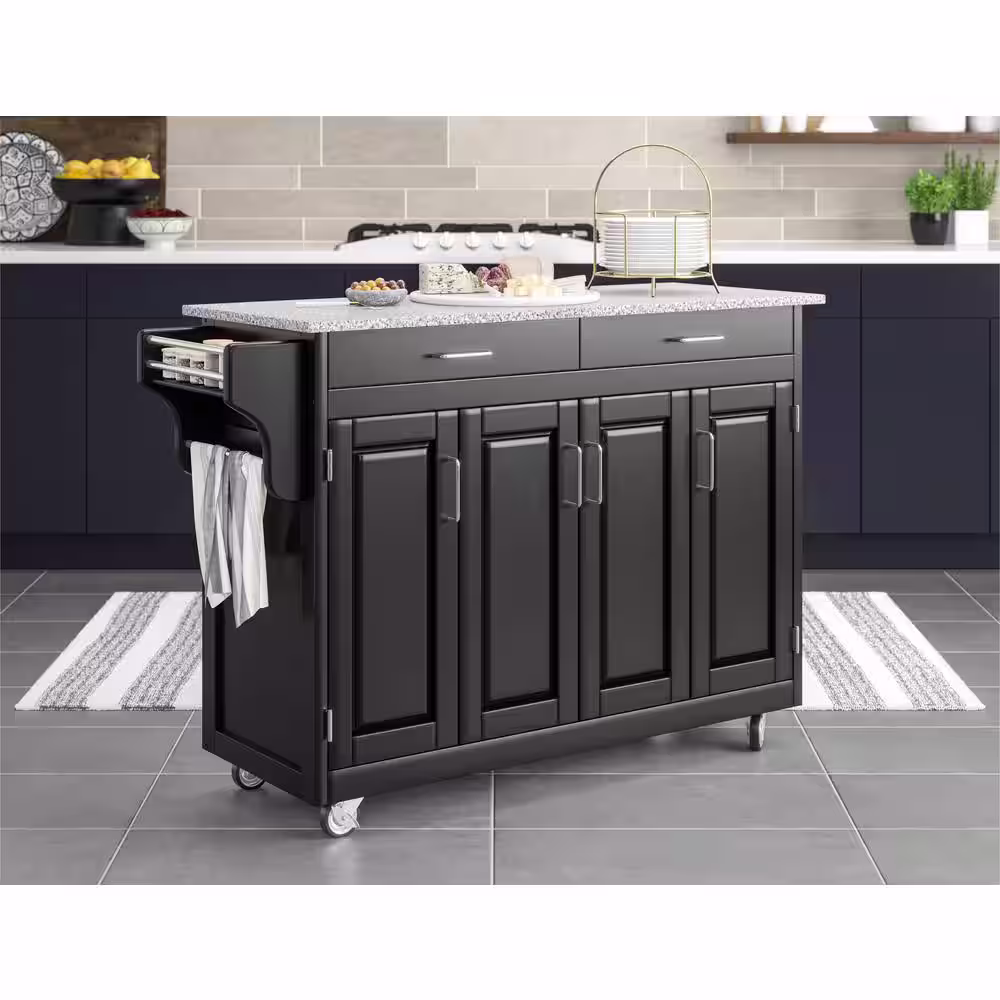 HOMESTYLES Create-a-Cart Black Kitchen Cart with Salt and Pepper Granite Top