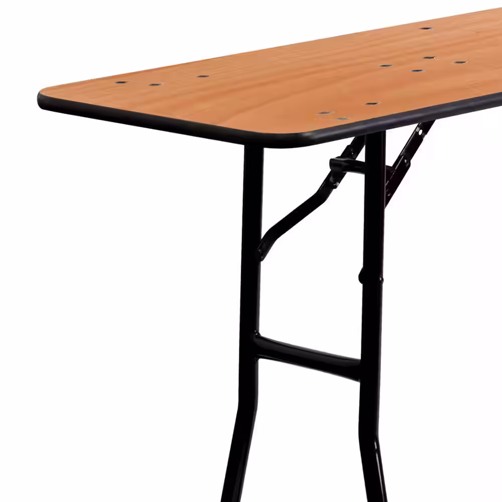 None 96 in. Natural Wood Tabletop Metal Frame Folding Table