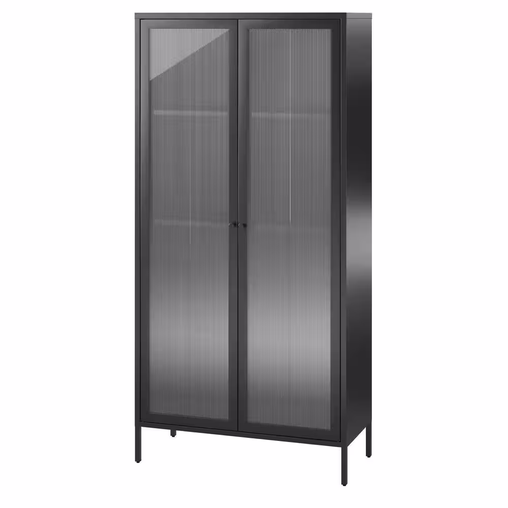 None Ashbury Heights 35.38 in. W Wood Closet System with Fluted Glass Metal Locker, Black