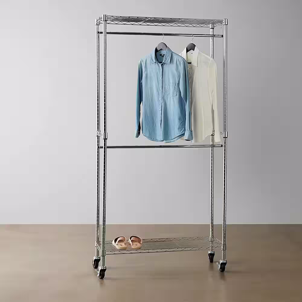 None Chrome Steel Garment Clothes Rack With Double Rod 36 in. W x 72 in. H