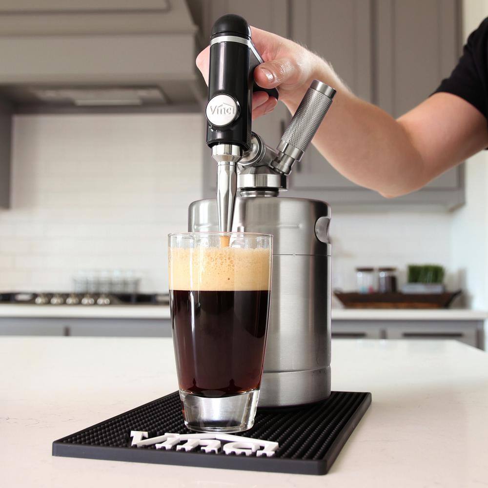 None Nitro Cold Brew 4-Cup Stainless Steel Nitrogen Infusion Coffee Keg System Home Easy Dispensing System Incl Drip Mat