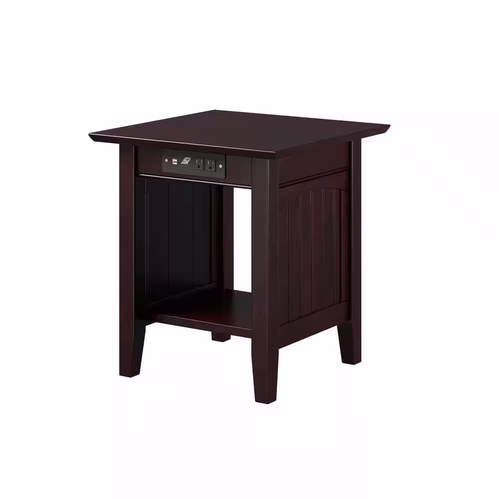 Atlantic Furniture Nantucket End Table with Charging Station in Espresso
