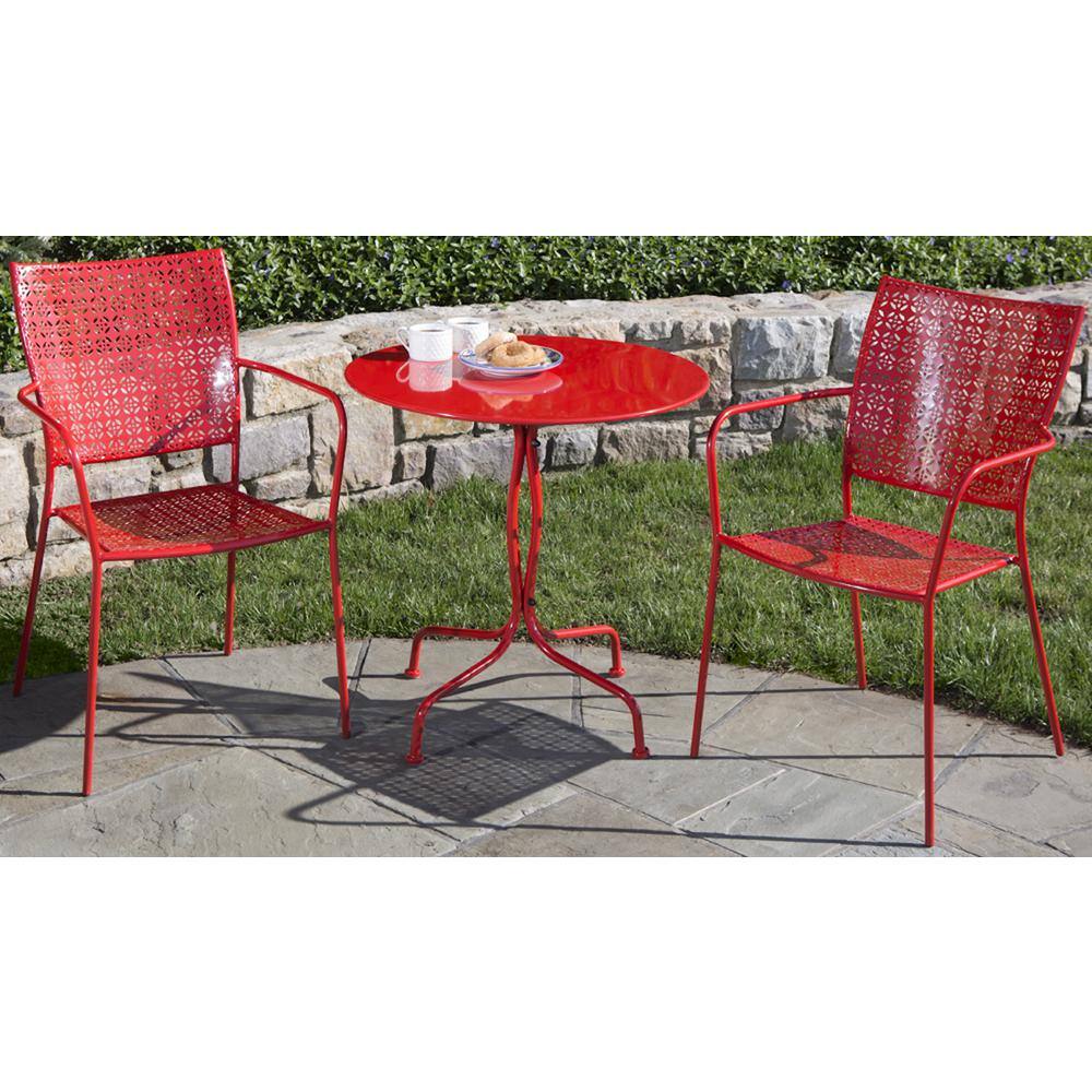 Alfresco Martini Cherry Pie (3-Piece) Metal Outdoor Bistro Set with Round 28 in. Bistro Table and 2 Stackable Bistro Chairs