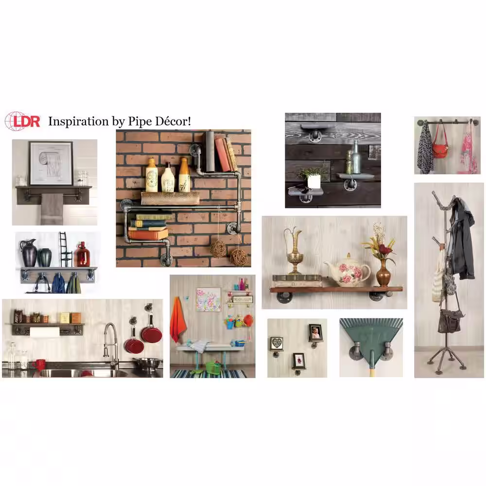 Pipe Decor 10 in. Malleable Iron Wall Mounted Shelving Brackets in Industrial Steel Grey (4 Pack)