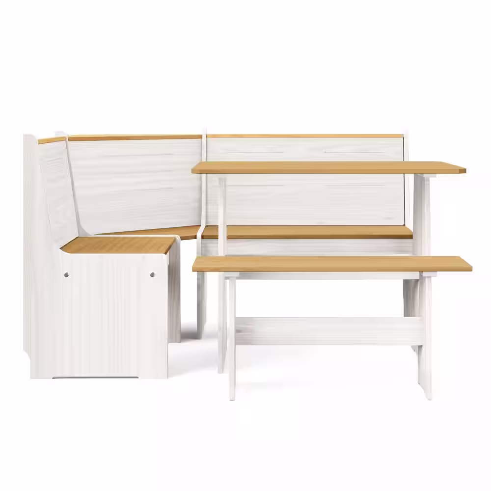 Dwell Home Inc Chapman Solid Wood 3 Piece Corner Dining Set-Natural/White