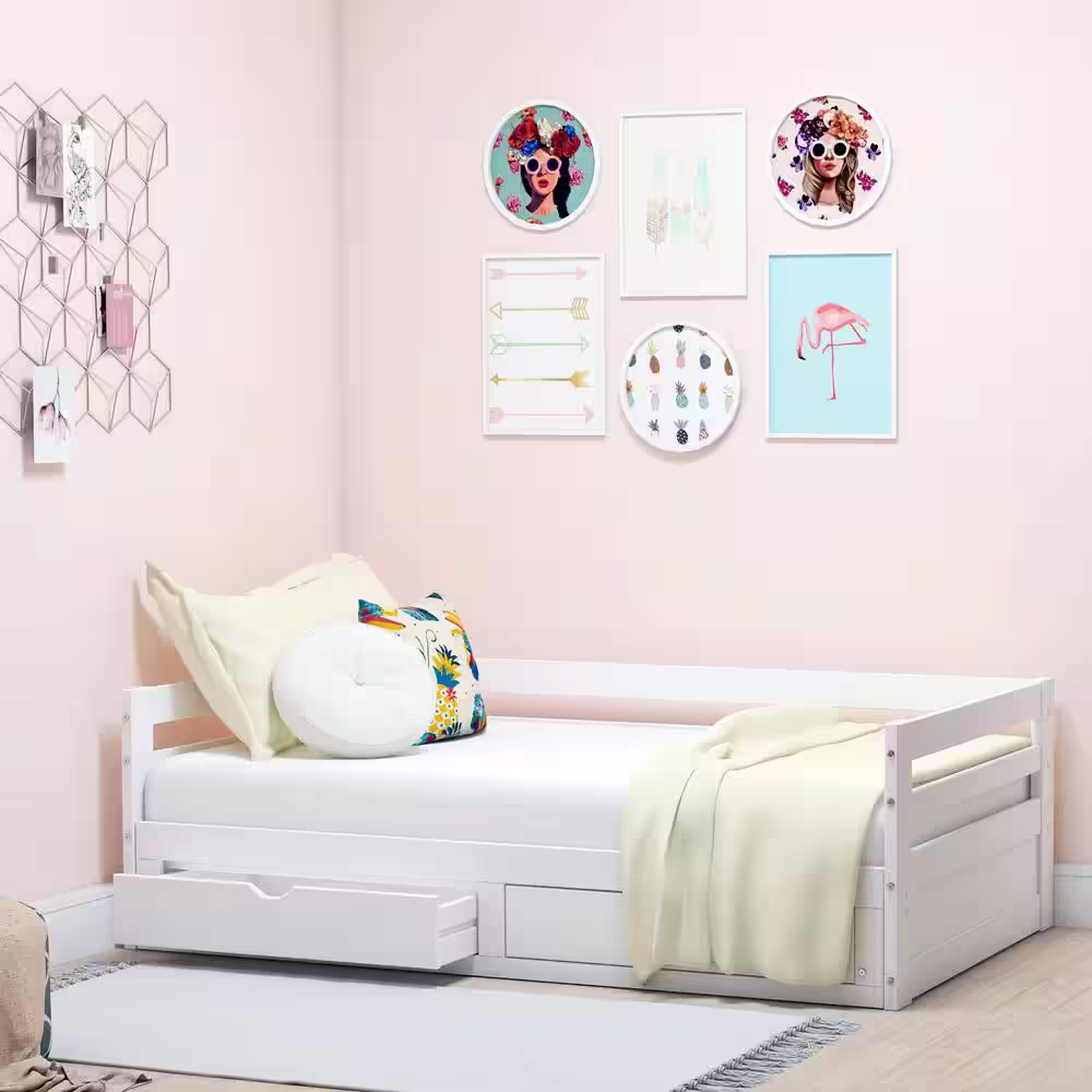 Alaterre Furniture Jasper White Twin to King Extending Day Bed with Storage Drawers
