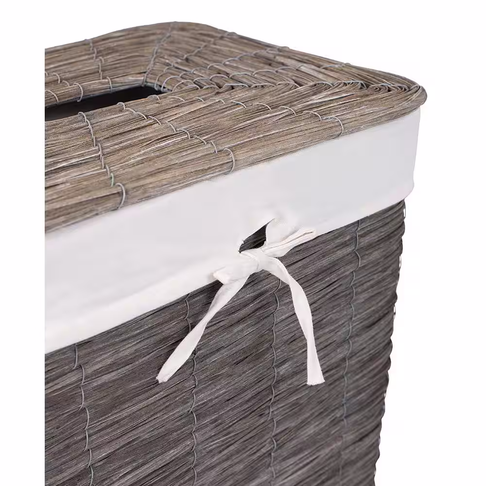 BirdRock Home Grey Rustic Woven Wood Peel Laundry Hamper with Lid