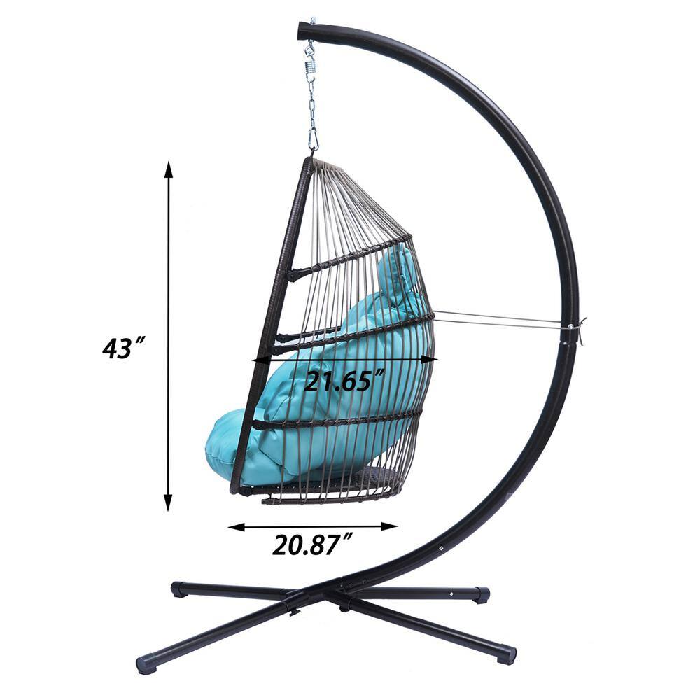 None 3.75 ft. Free Standing Swing Hammock Egg Chair with Stand in Blue