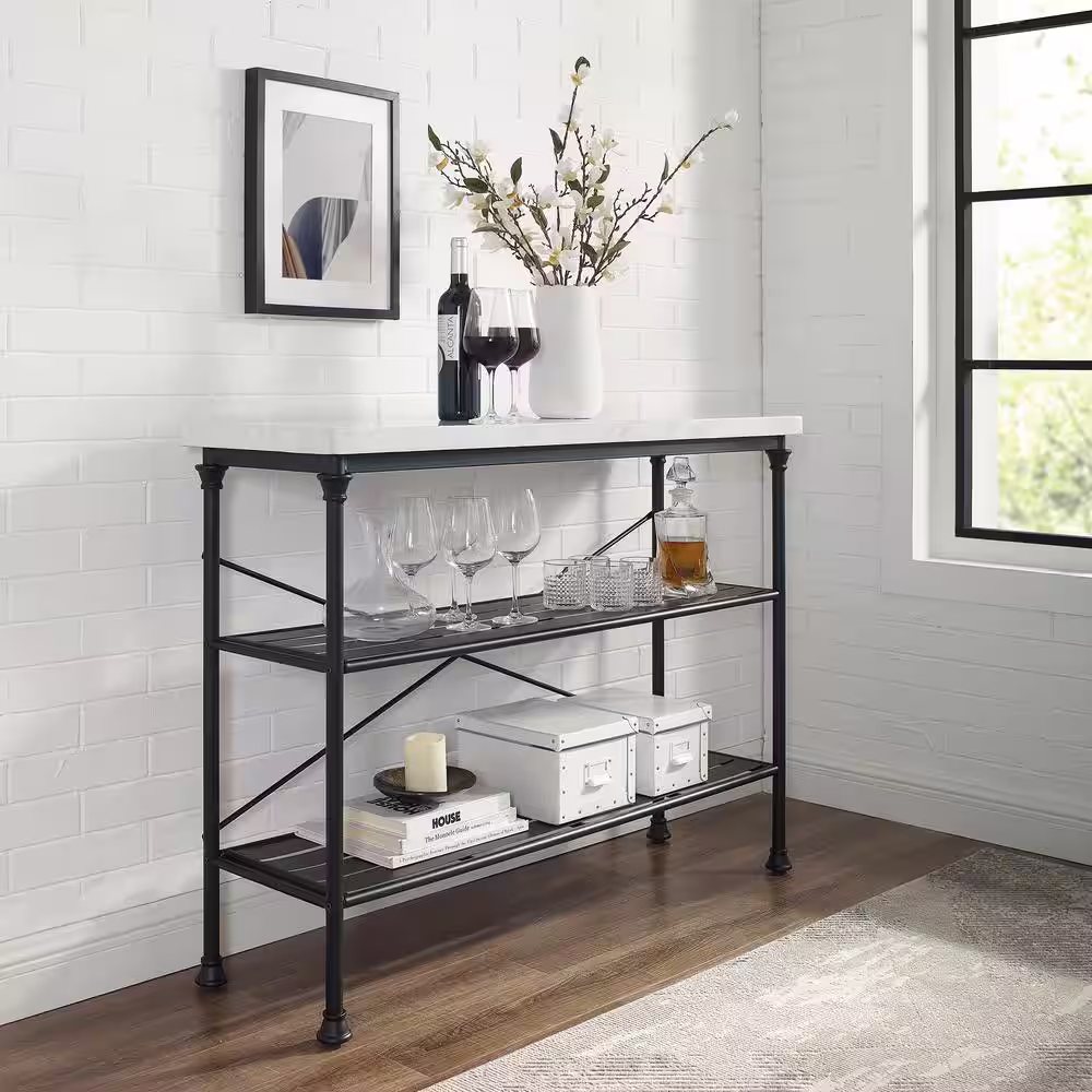 CROSLEY FURNITURE Madeleine 48 in. Matte Black Standard Rectangle Composite Console Table with Storage