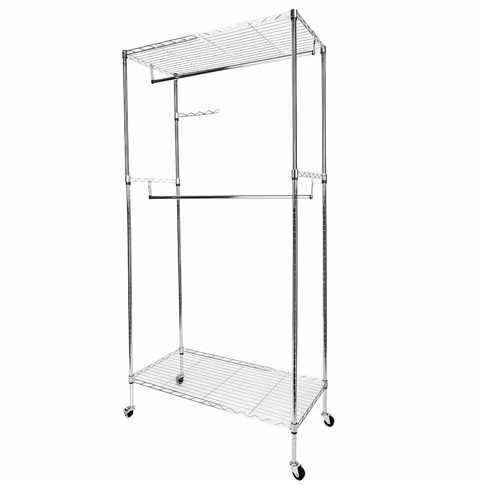 None Silver Steel Clothes Rack 17.72 in. W x 70.87 in. H