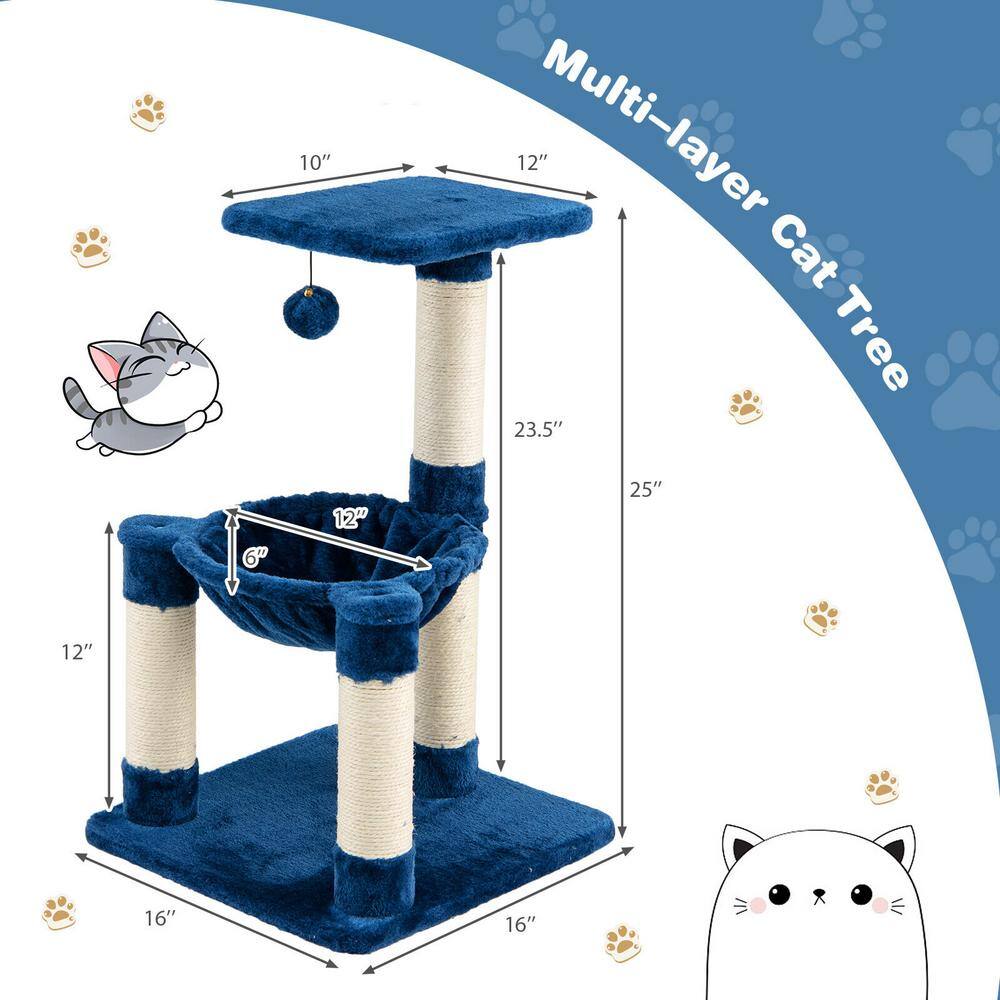 ANGELES HOME Blue Wood Multi-level Cat Tree with Scratching Posts and Cat Hammock