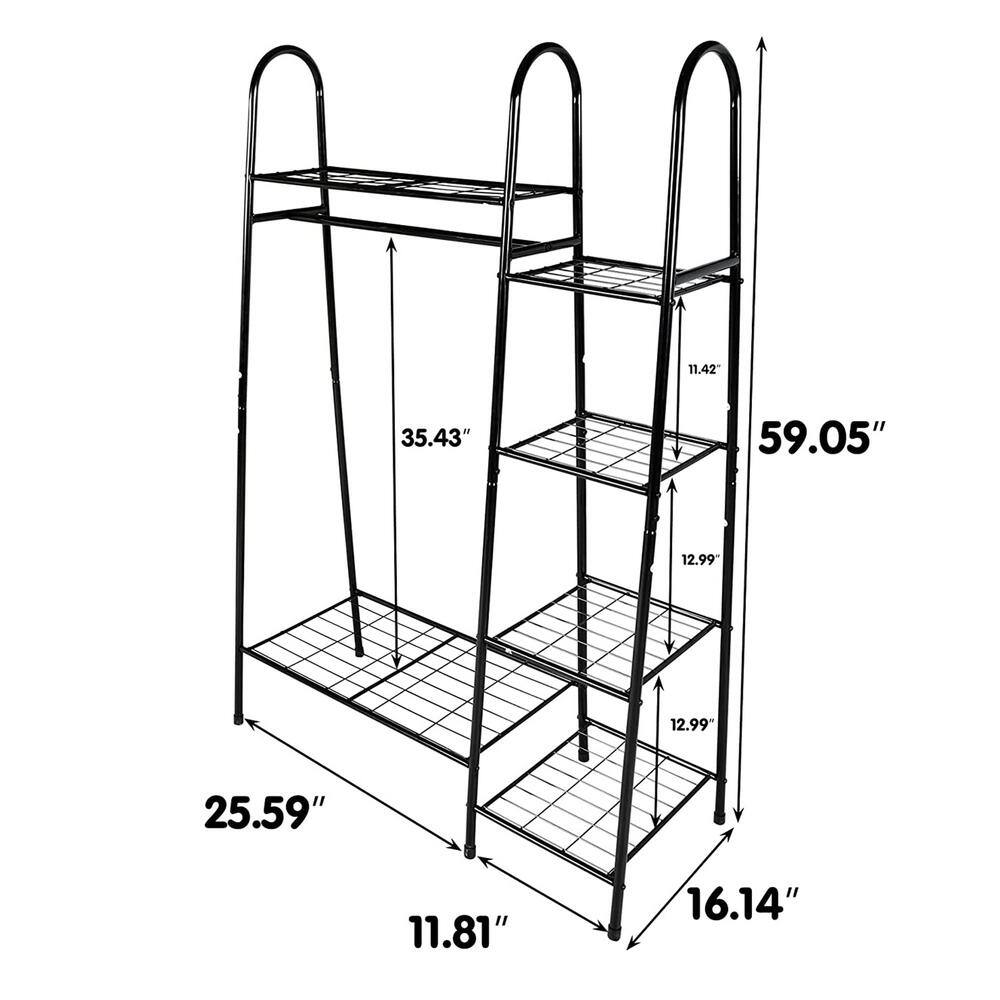 None Black Metal Garment Clothes Rack with 4 Tiers Shelves 37 in. W x 59 in. H