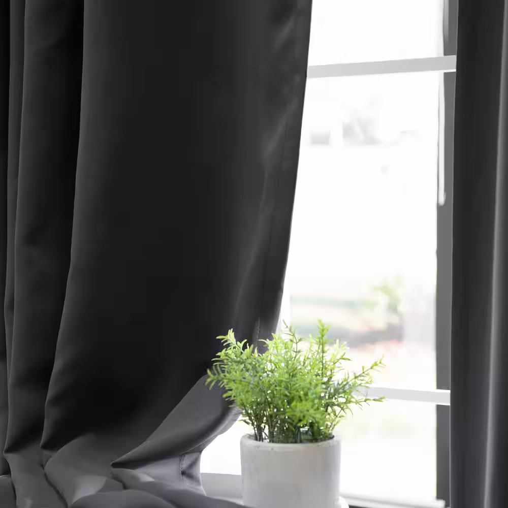 Best Home Fashion Dark Grey Grommet Blackout Curtain - 52 in. W x 96 in. L (Set of 2)