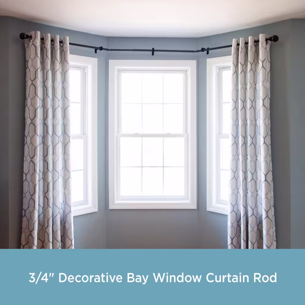 Kenney Bryce 78 in. - 144 in. Adjustable Single Bay Window Curtain Rod 3/4 in. Diameter in Black with Ball Finials