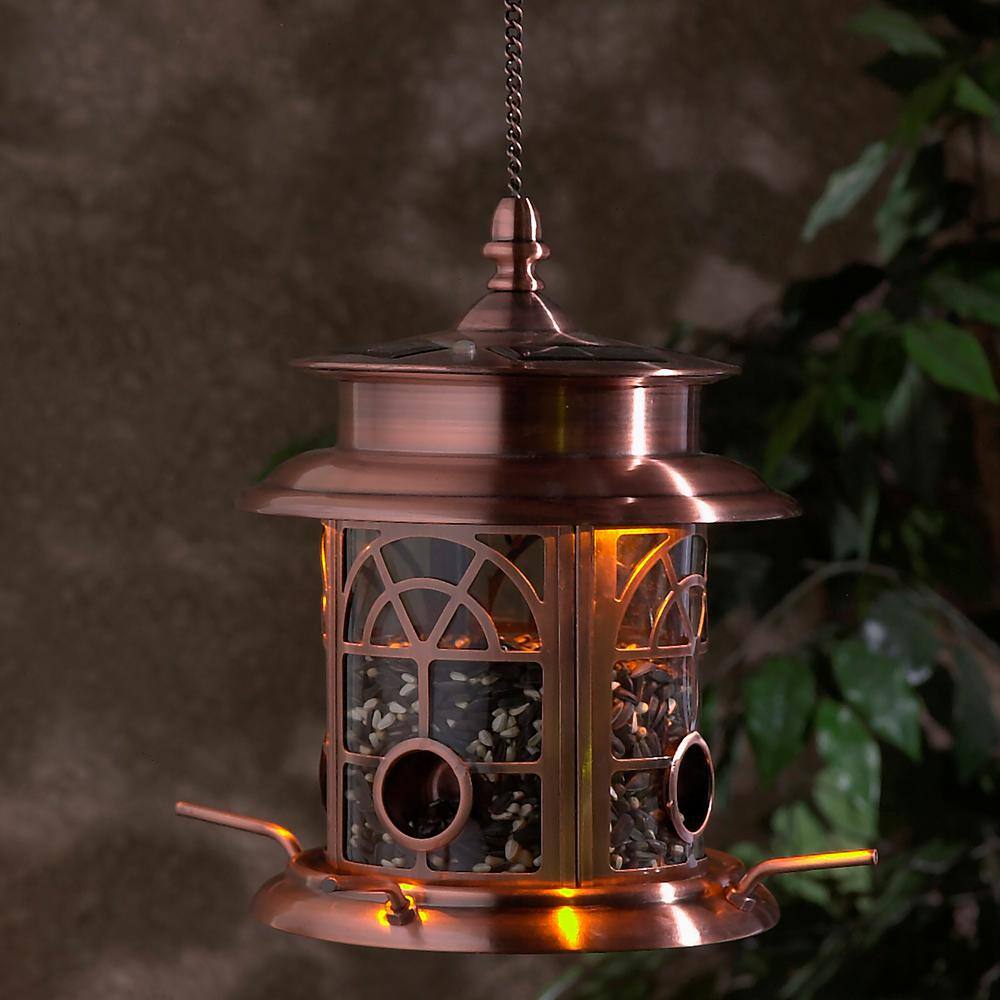 SunRay Arch Inlay Copper Solar Bird Seed Feeder