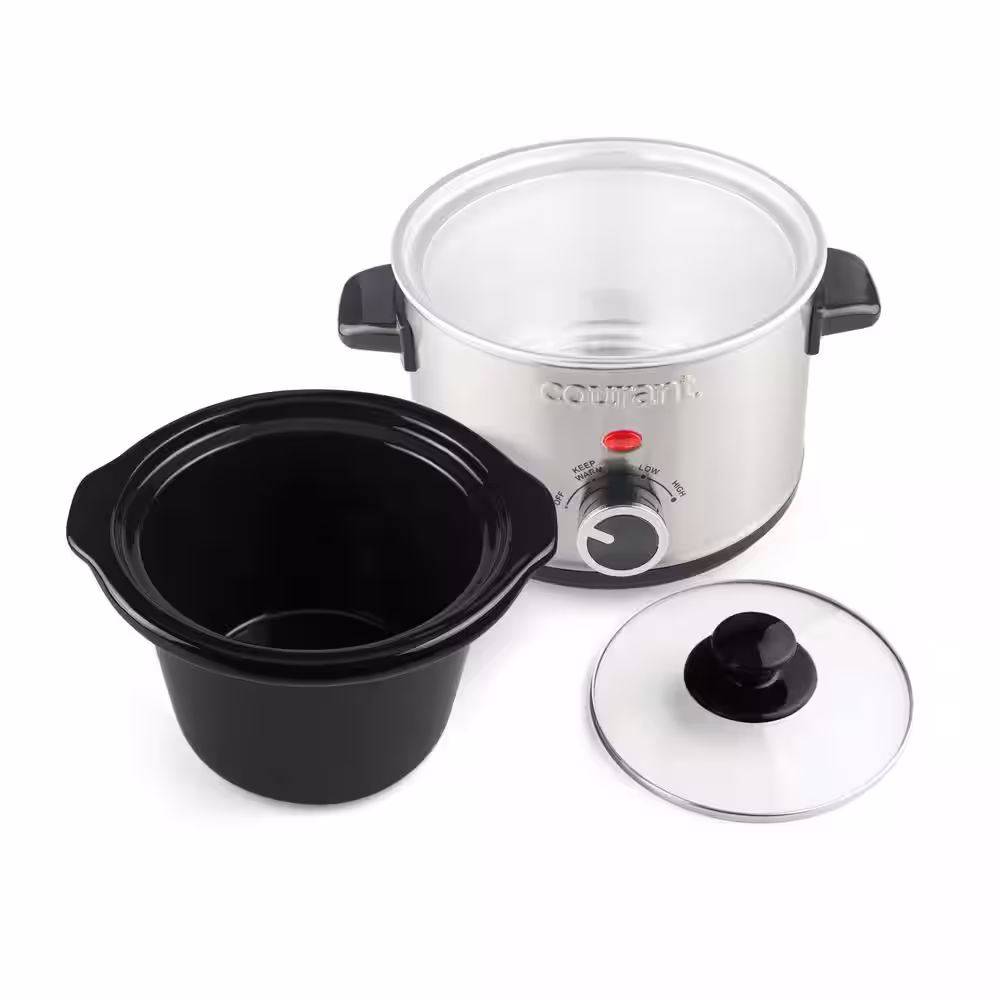 Courant 1.6 qt. Mini Slow Cooker Crock, Warm Settings, Stainproof Stoneware Pots, Stainless Steel
