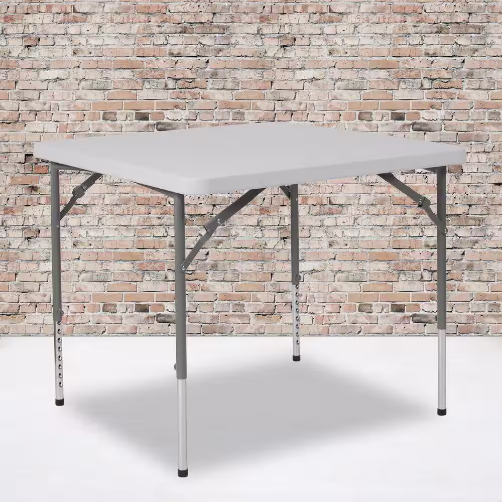 None 33.5 in. Granite White Plastic Tabletop Metal Frame Folding Table