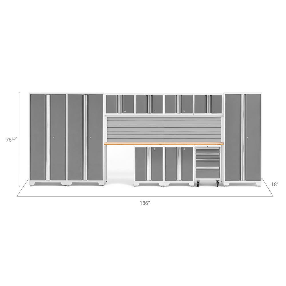NewAge Products Bold Series 186 in. W x 76.75 in. H x 18 in. D 24-Gauge Steel Garage Cabinet Set in Gray (12-Piece)