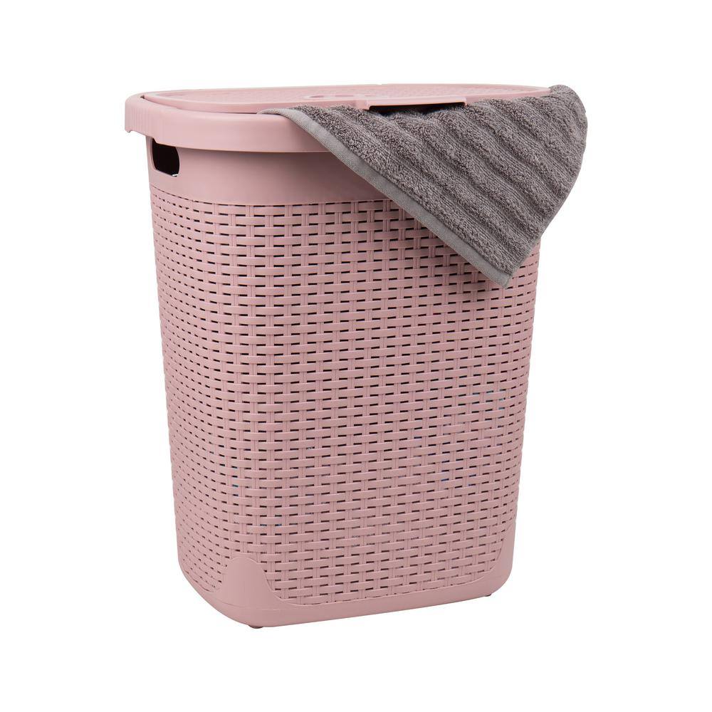 Mind Reader Basket Collection, Slim Laundry Hamper, 50 Liter (15kg/33lbs) Capacity, Attached Hinged Lid, Set of 2, Pink