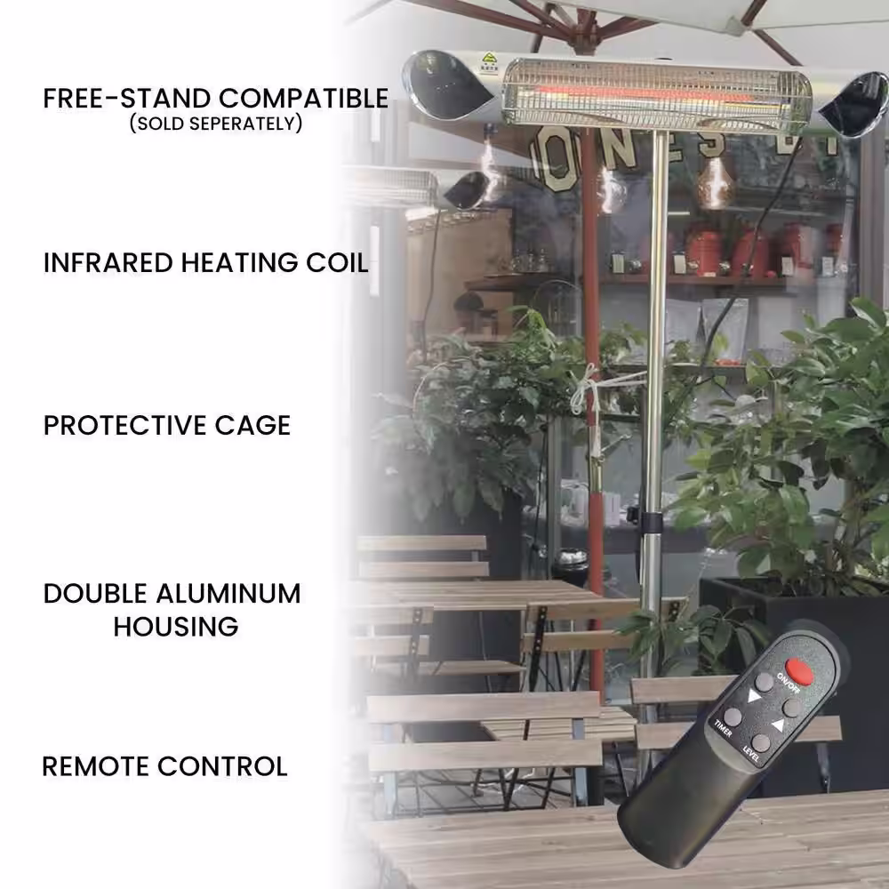 Hanover 35.4 in. 1500-Watt Infrared Electric Patio Heater with Remote Control in Silver