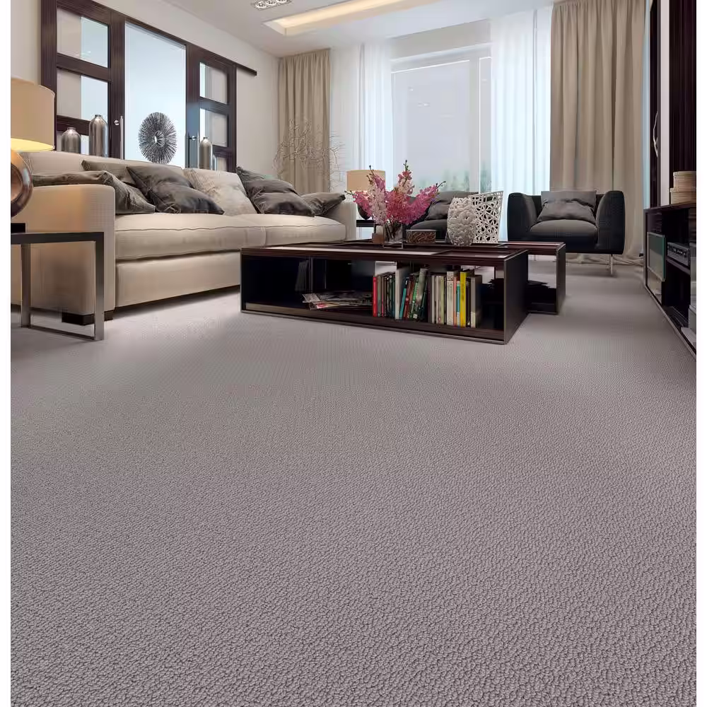 Home Decorators Collection Hickory Lane - Castle Rock - Gray 32.7 oz. SD Polyester Loop Installed Carpet