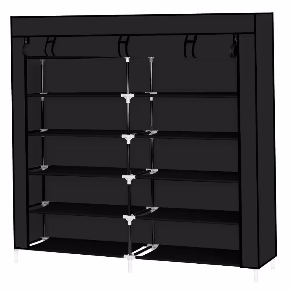 None 45.28 H 30-Pair 5-Tier Black Fabric Shoe Rack
