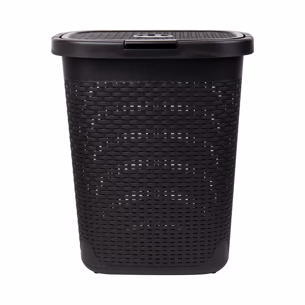 Mind Reader Basket Collection, Slim Laundry Hamper, 50 Liter (15kg/33lbs) Capacity, Attached Hinged Lid, Set of 2, Black