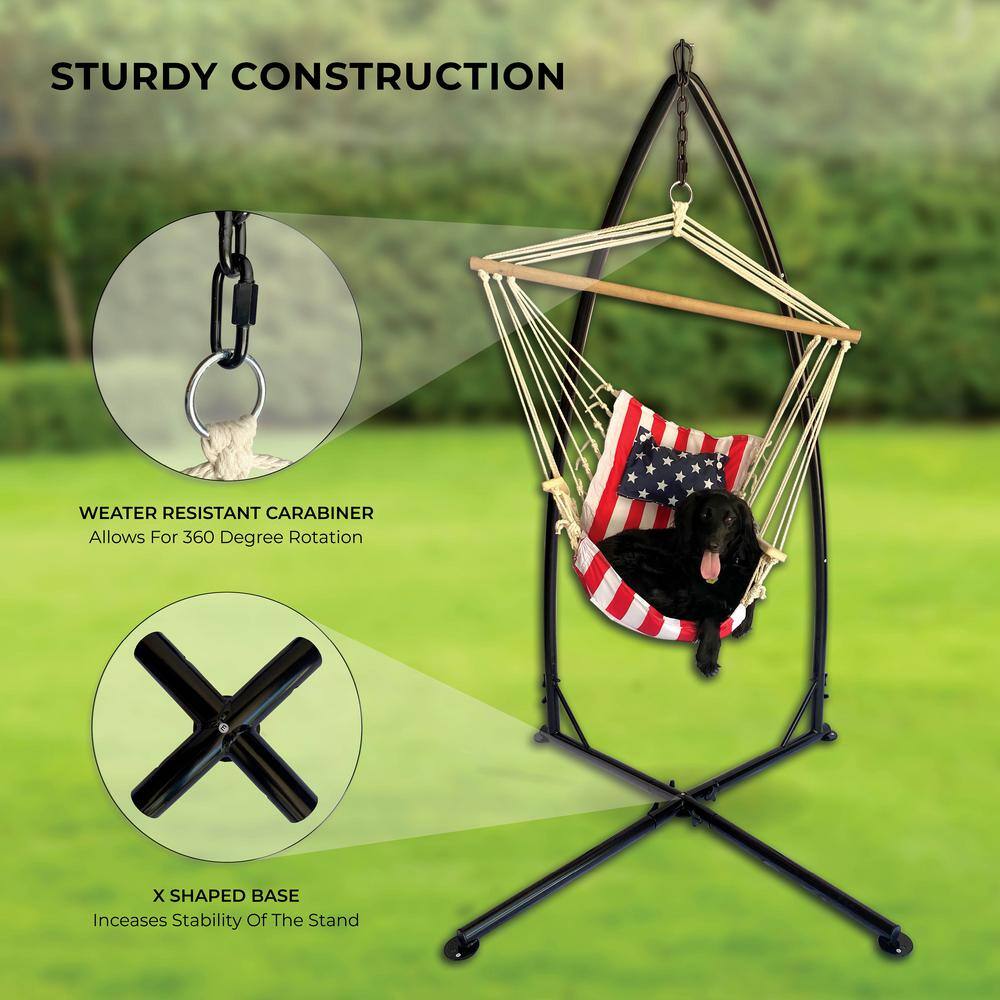 None 6.9 ft. Metal Hammock Stand in Black