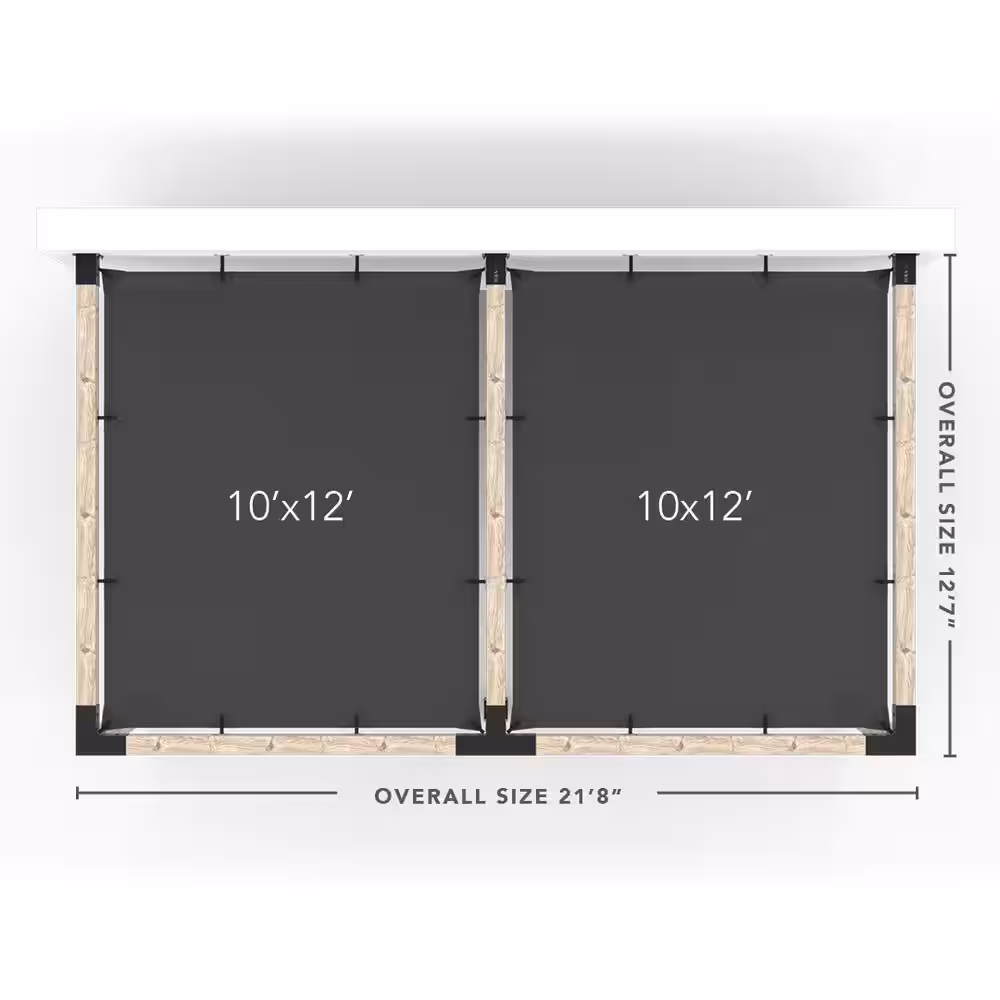 TOJA GRID 12 ft. L x 20 ft. W Double Wall Mount Pergola Kit with 2 White Shade Sails, 6x6 Wood