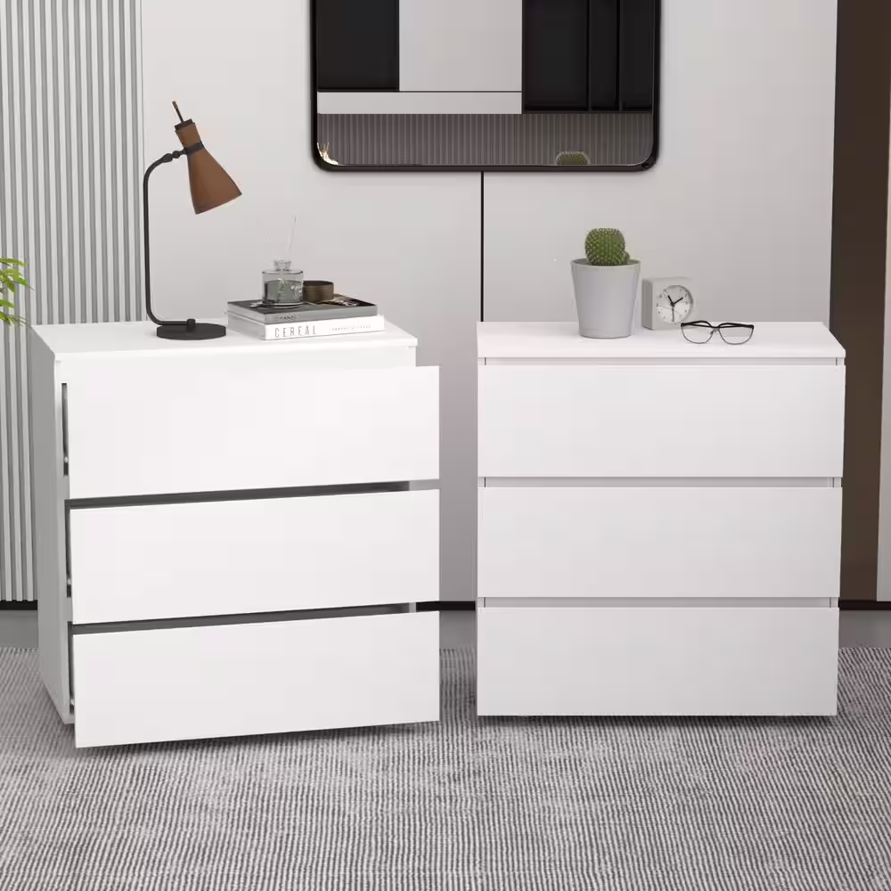 None 3-Drawer White Wood Nightstand End Table 30.3 in. W x 32.3 in. H x 15.7 in. D