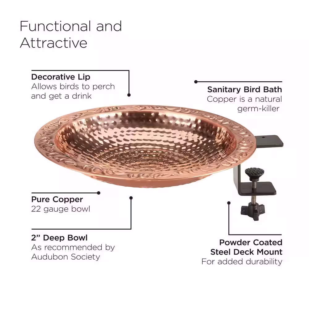 Good Directions 13.5 in. Pure Copper Deck Mount Birdbath