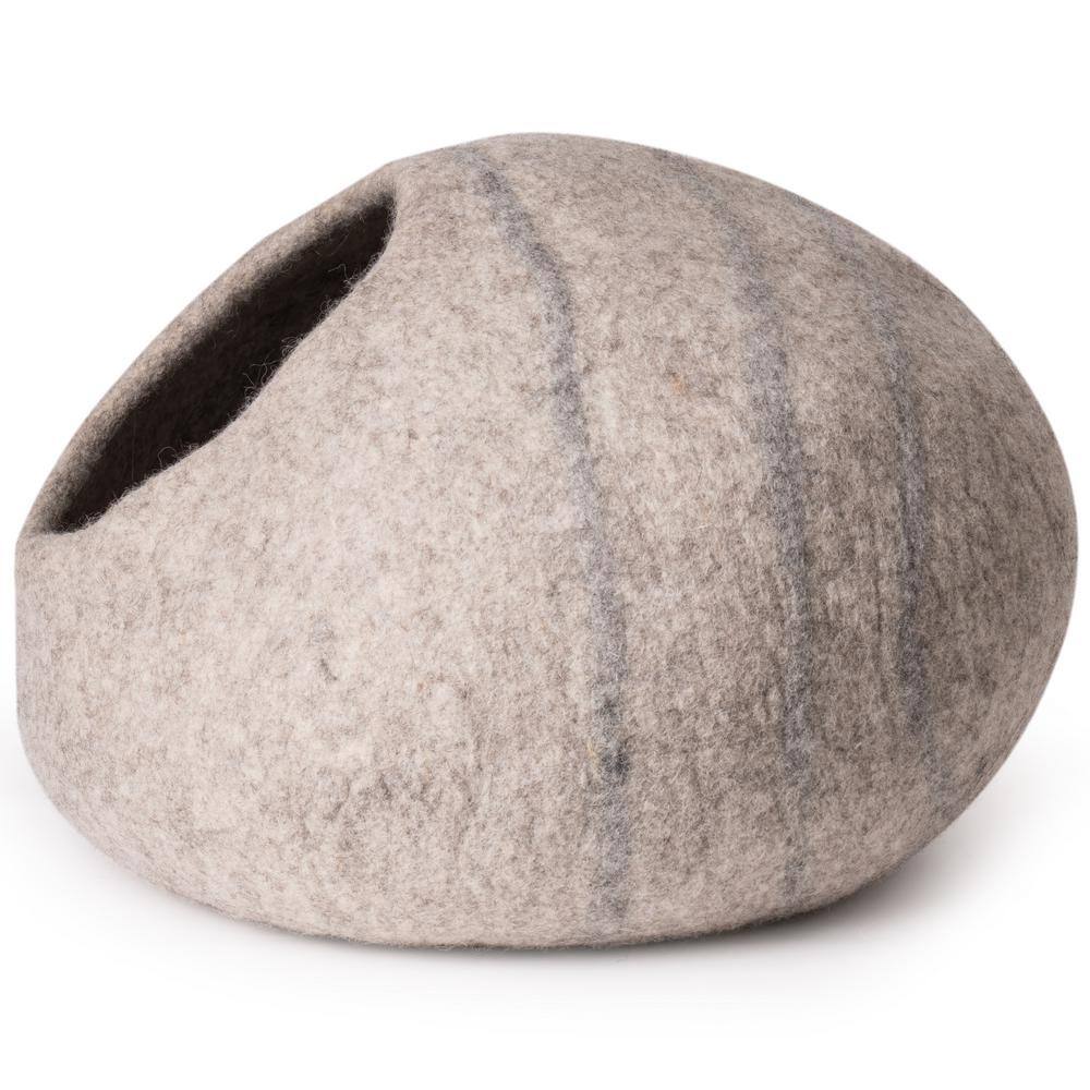 None Beige Wool Cat Cave Bed -Handmade Wool Cat Bed Cave with Mouse Toy