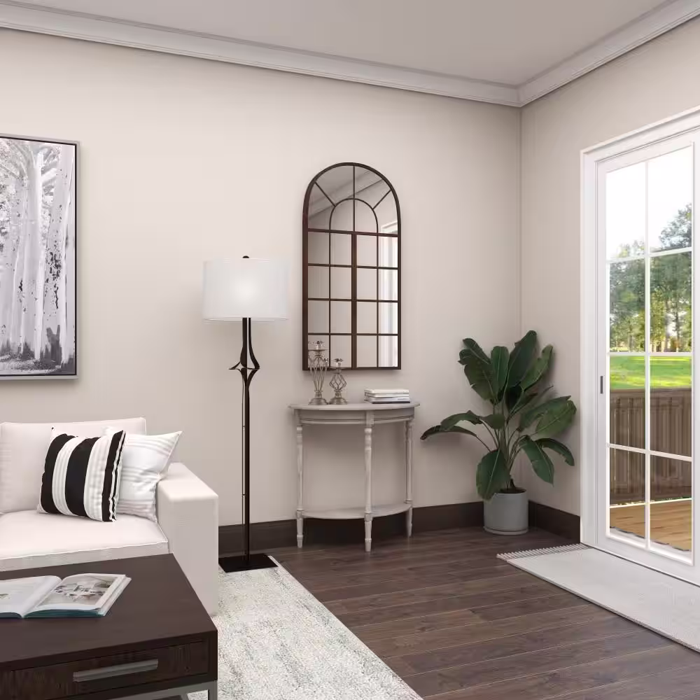 Litton Lane 32 in. Light Brown Extra Large Half Moon Wood Half Moon 1 Shelf Console Table