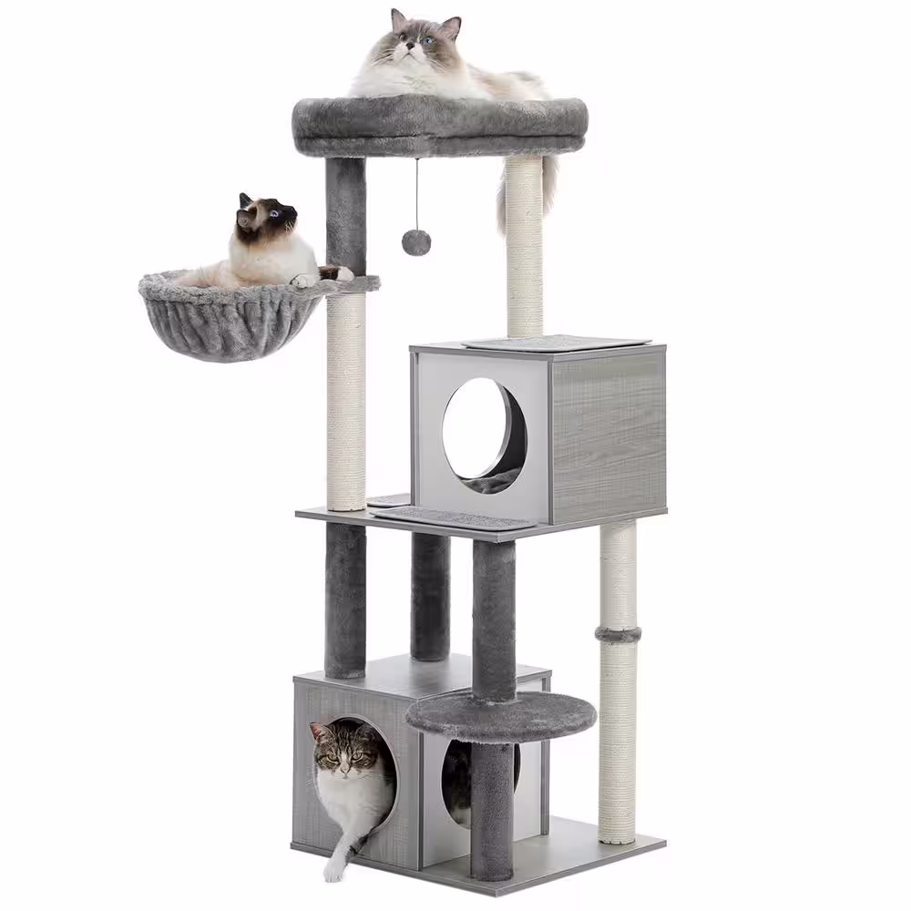 None Scratching Posts and Trees, Luxurious Cat House, Cat Play Center, Vat Bed in Grey